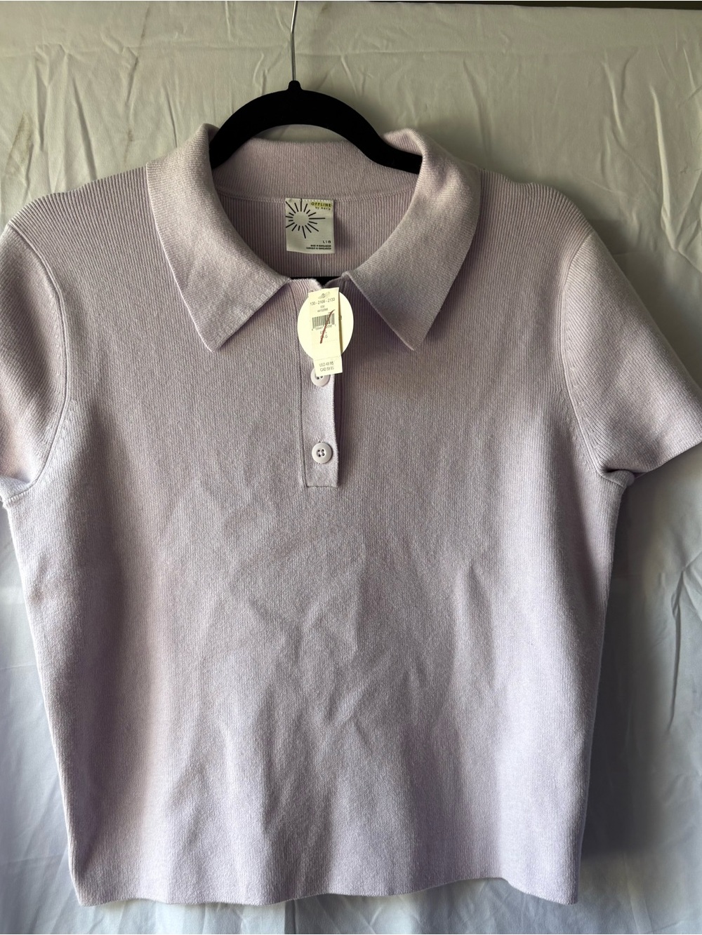 NWT OFFLINE by Aerie Ribbed Knit Short Sleeve Polo Sweater Top Lavender L